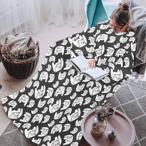 English Bulldog Pattern Print Design 02 Blanket Robe with Sleeves