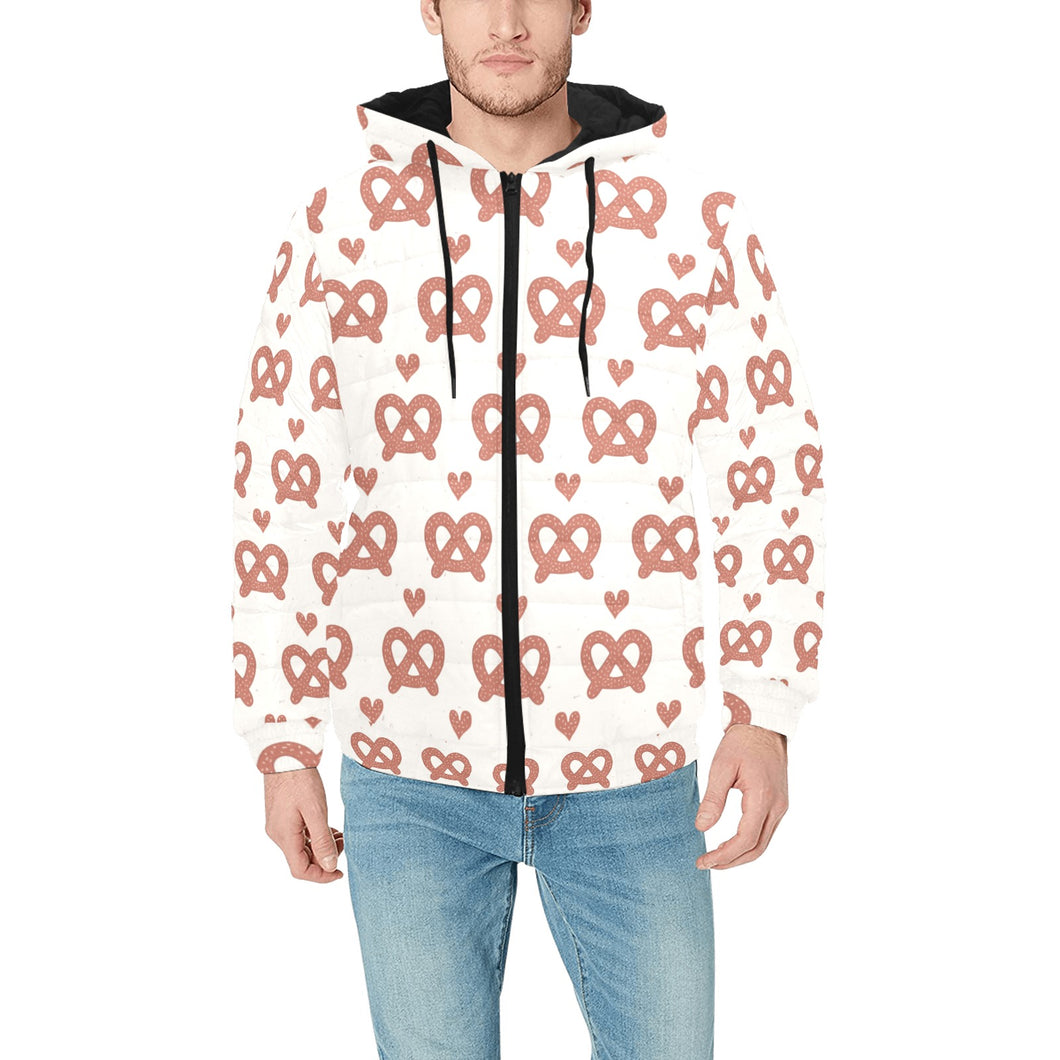 Pretzels Pattern Print Design 01 Men's Padded Hooded Jacket(ModelH42)