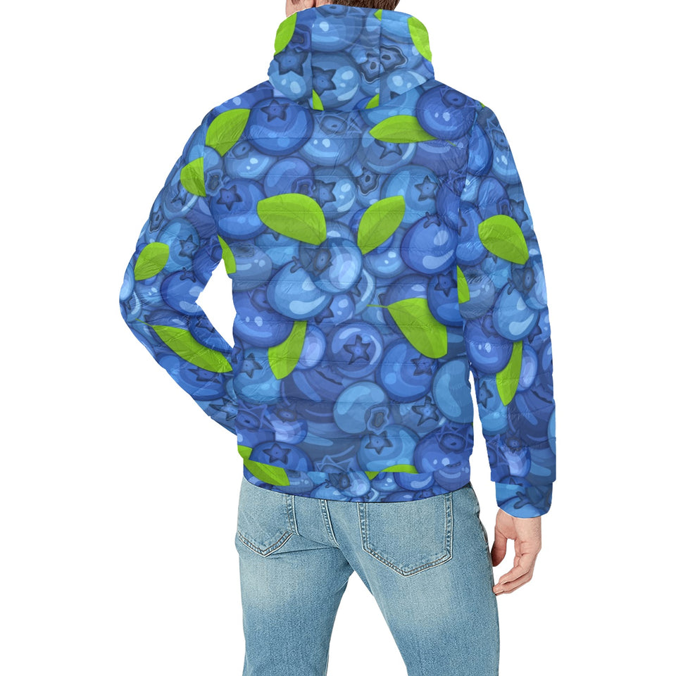 Blueberry Pattern Background Men's Padded Hooded Jacket(ModelH42)