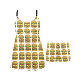 Hamburger Pattern Print Design 05 Chest Sexy Pleated Two Piece Swim Dress