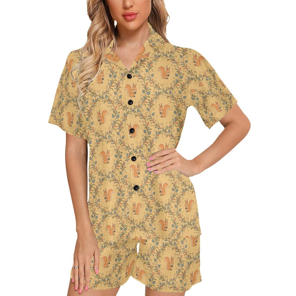 Squirrel Pattern Print Design 01 Women's V-Neck Short Pajama Set