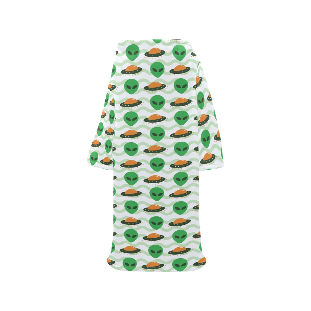 Alien Pattern Print Design 02 Blanket Robe with Sleeves