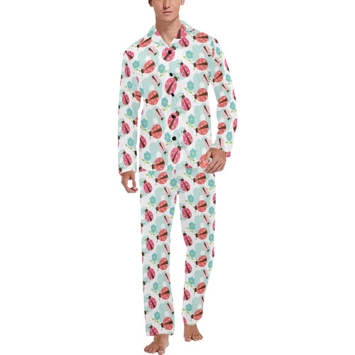 Ladybug Pattern Print Design 03 Men's Long Pajama Set