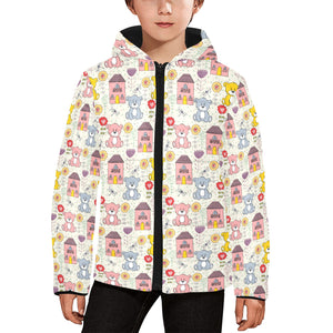 Teddy Bear Pattern Print Design 04 Kids' Boys' Girls' Padded Hooded Jacket