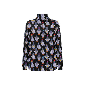 Pigeon Pattern Print Design 04 Women's Long Sleeve Polo Shirt