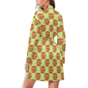 Hamburger Pattern Print Design 02 Women's Long Sleeve Belted Night Robe