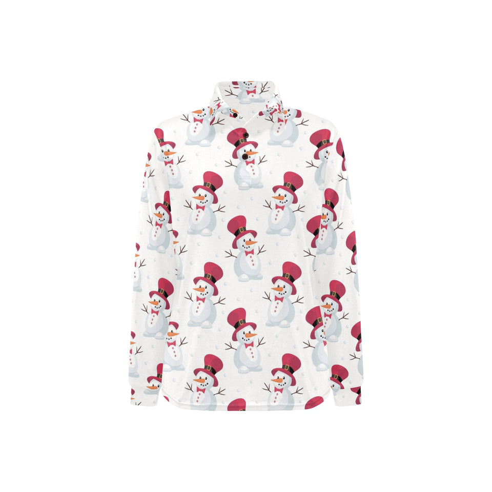 Cute Snowman Pattern Women's Long Sleeve Polo Shirt