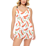 Sausage Pattern Print Design 03 Chest Sexy Pleated Two Piece Swim Dress