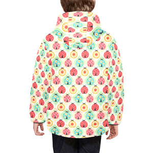 Ladybug Pattern Print Design 02 Kids' Boys' Girls' Padded Hooded Jacket