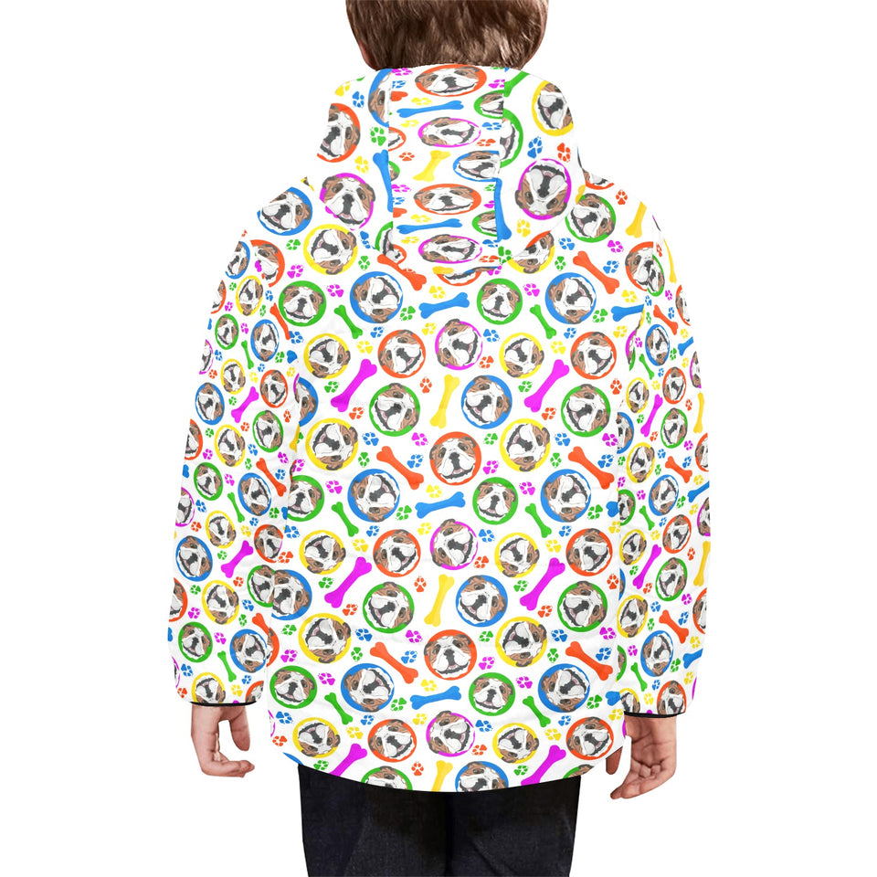 English Bulldog Pattern Print Design 05 Kids' Boys' Girls' Padded Hooded Jacket