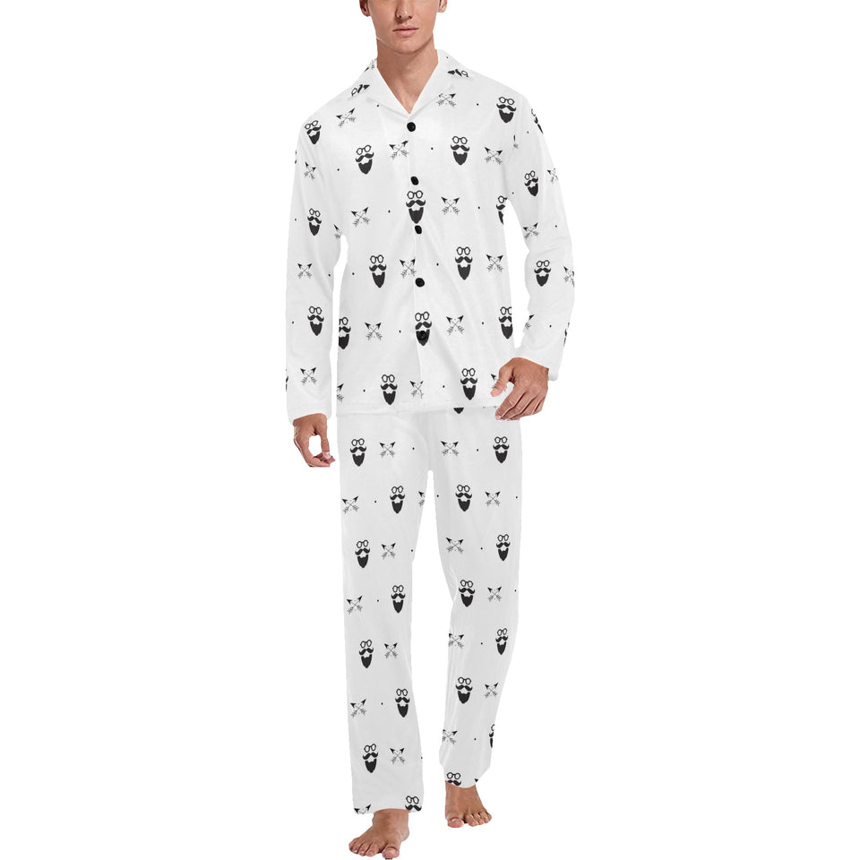 Mustache Beard Pattern Print Design 01 Men's Long Pajama Set