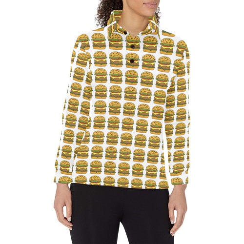 Hamburger Pattern Print Design 05 Women's Long Sleeve Polo Shirt