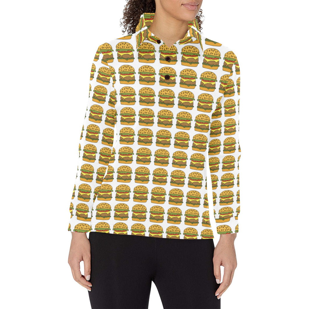 Hamburger Pattern Print Design 05 Women's Long Sleeve Polo Shirt