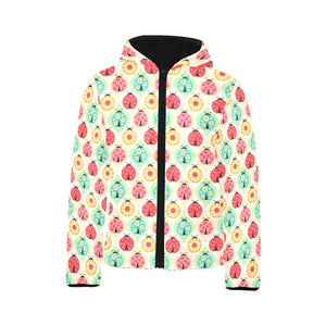 Ladybug Pattern Print Design 02 Kids' Boys' Girls' Padded Hooded Jacket