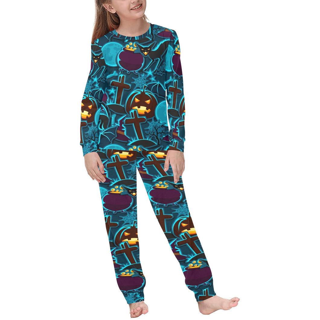 Halloween Pumpkin Cat Pattern Kids' Boys' Girls' All Over Print Pajama Set