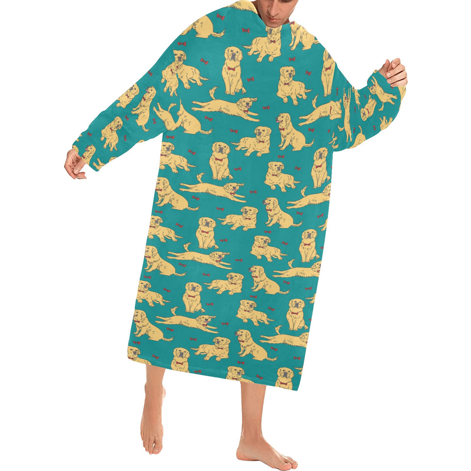 Golden Retriever Pattern Print Design 05 Blanket Robe with Sleeves