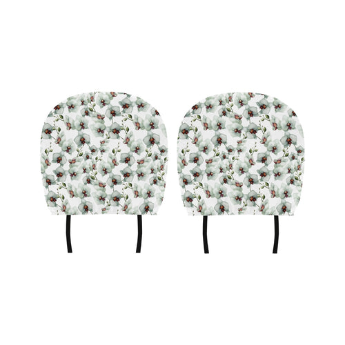 White Orchid Pattern Car Headrest Cover