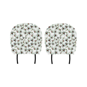 White Orchid Pattern Car Headrest Cover