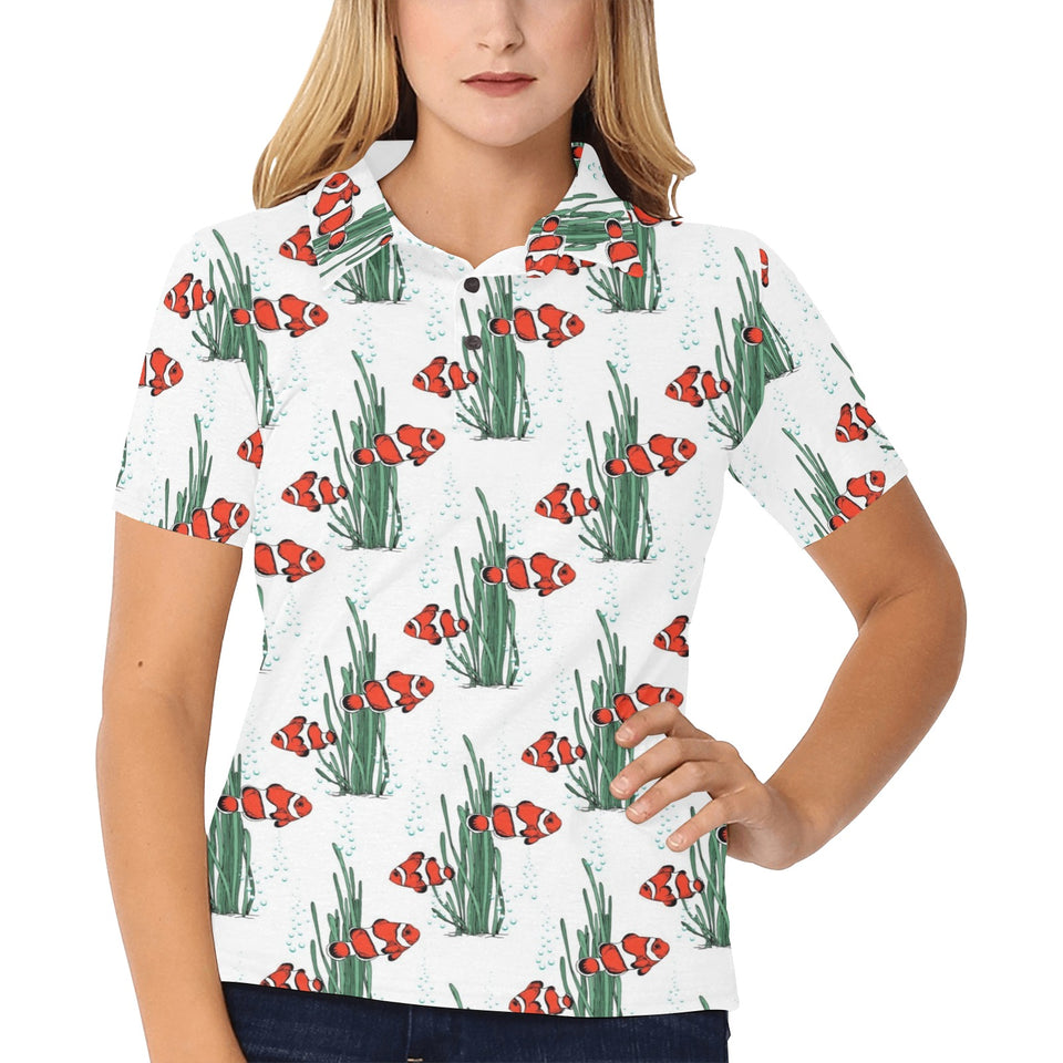 Clown Fish Pattern Print Design 03 Women's All Over Print Polo Shirt