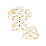 Gold Fan Japanese Pattern Kids' Boys' Girls' V-Neck Short Pajama Set