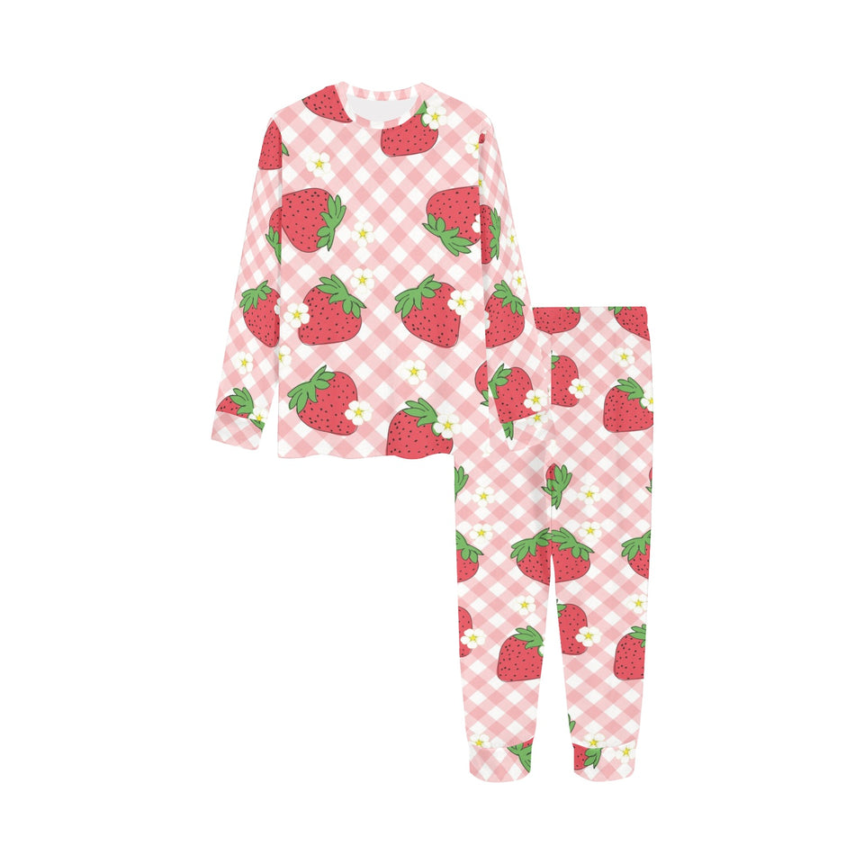 Strawberry Pattern Stripe Background Kids' Boys' Girls' All Over Print Pajama Set