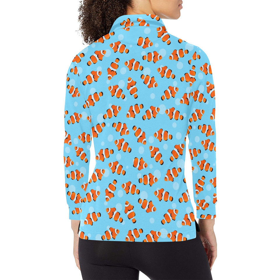 Clown Fish Pattern Print Design 05 Women's Long Sleeve Polo Shirt