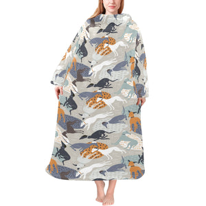 Greyhound Pattern Print Design 04 Blanket Robe with Sleeves