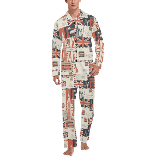 British Pattern Print Design 04 Men's Long Pajama Set