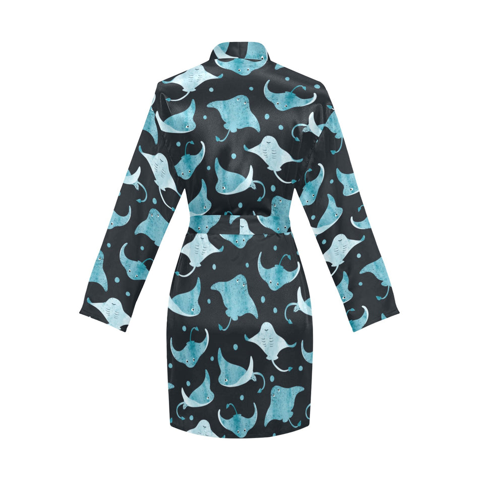 Stingray Pattern Print Design 04 Women's Long Sleeve Belted Night Robe