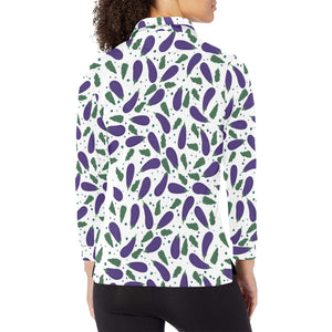 Eggplant Pattern Print Design 05 Women's Long Sleeve Polo Shirt