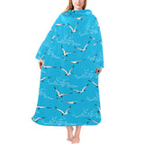 Seagull Pattern Print Design 05 Blanket Robe with Sleeves