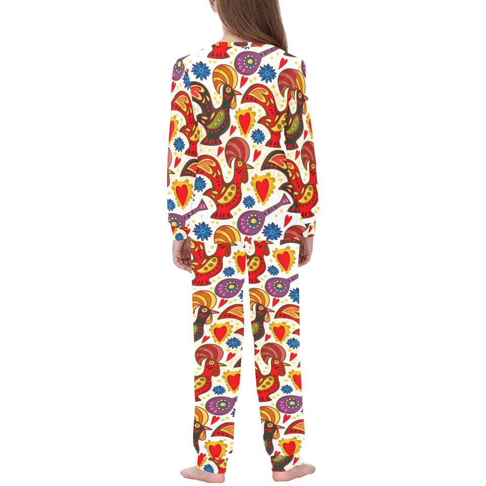 Colorful Rooster Chicken Guitar Pattern Kids' Boys' Girls' All Over Print Pajama Set