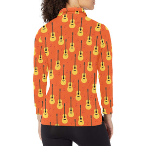 Classice Guitar Music Pattern Women's Long Sleeve Polo Shirt