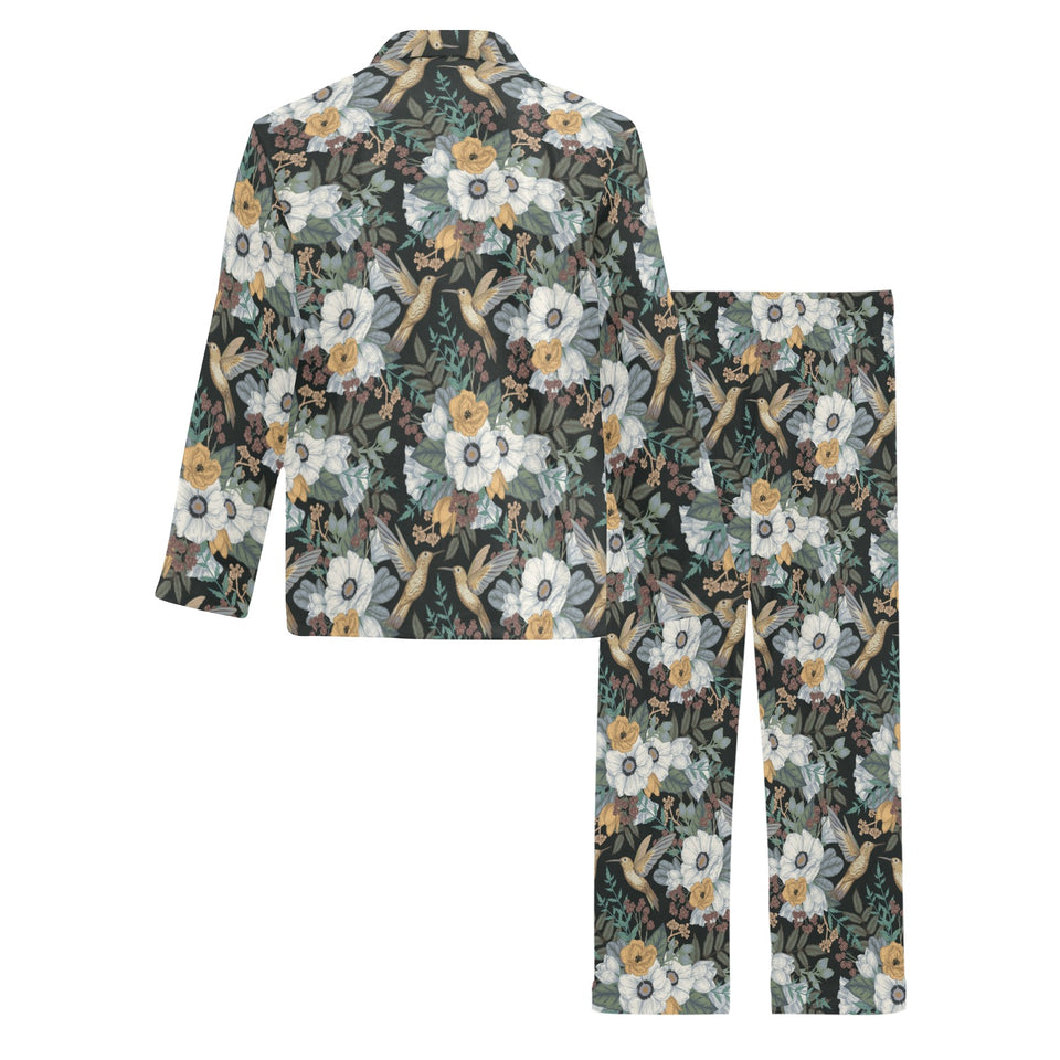 Hummingbird Pattern Print Design 05 Men's Long Pajama Set