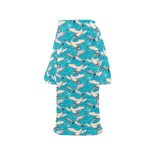 Seagull Pattern Print Design 03 Blanket Robe with Sleeves