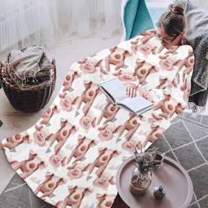 Pig Pattern Print Design 04 Blanket Robe with Sleeves