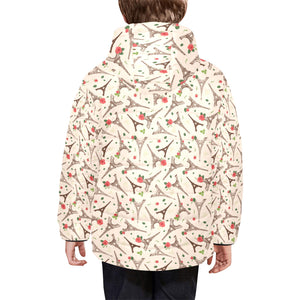 Eiffel Tower Pattern Print Design 03 Kids' Boys' Girls' Padded Hooded Jacket