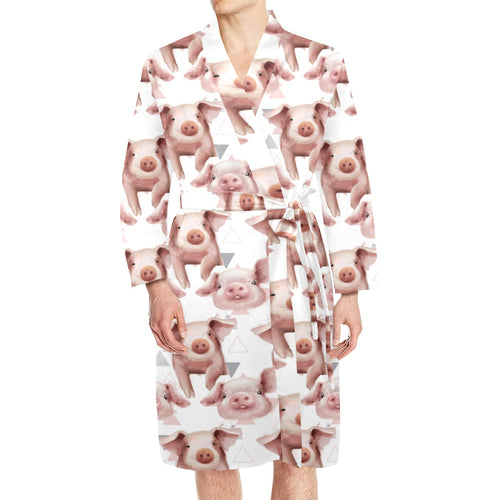 Pig Pattern Print Design 04 Men's Long Sleeve Belted Night Robe