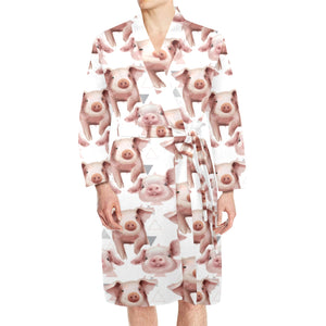 Pig Pattern Print Design 04 Men's Long Sleeve Belted Night Robe