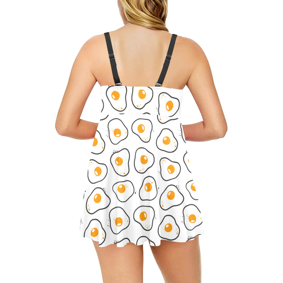 Fried Eggs Pattern Print Design 05 Chest Sexy Pleated Two Piece Swim Dress