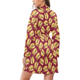 Hamburger Pattern Print Design 01 Women's Long Sleeve Belted Night Robe