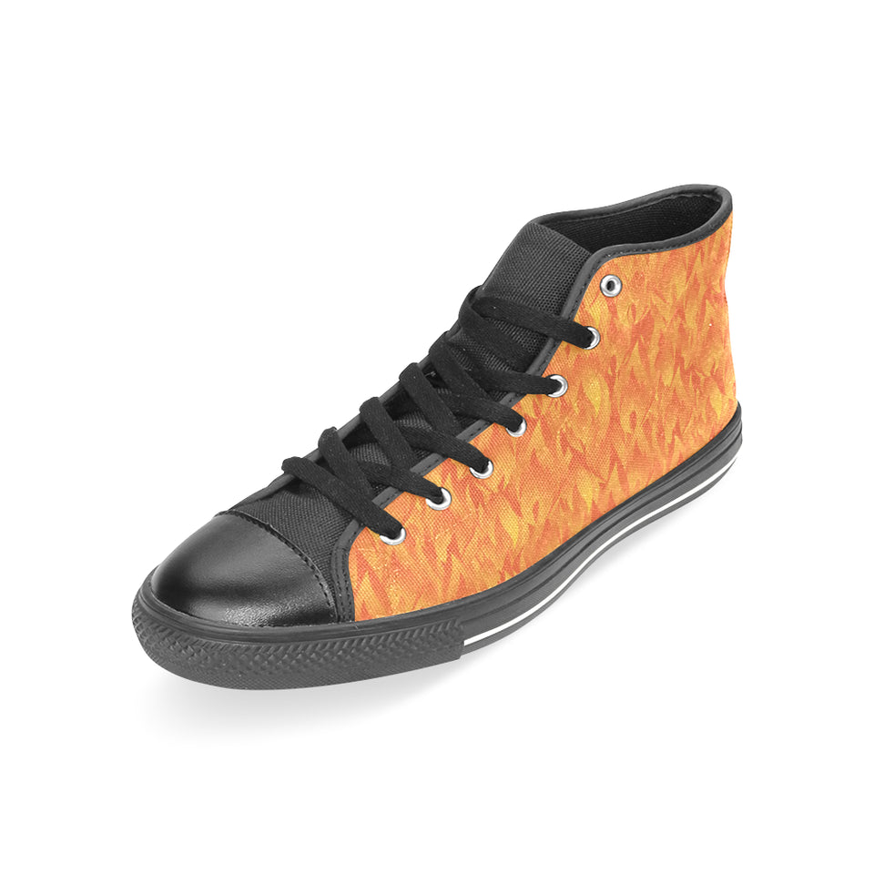 Red Flame Fire Pattern Women's High Top Canvas Shoes Black