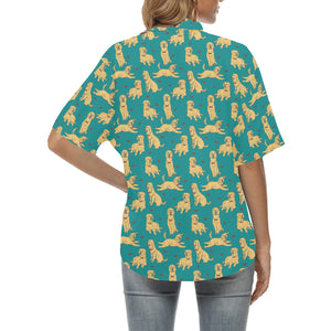 Golden Retriever Pattern Print Design 05 Women's All Over Print Hawaiian Shirt