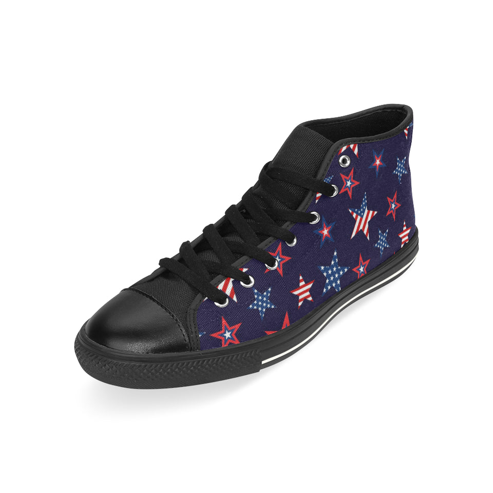 USA Star Pattern Theme Men's High Top Canvas Shoes Black