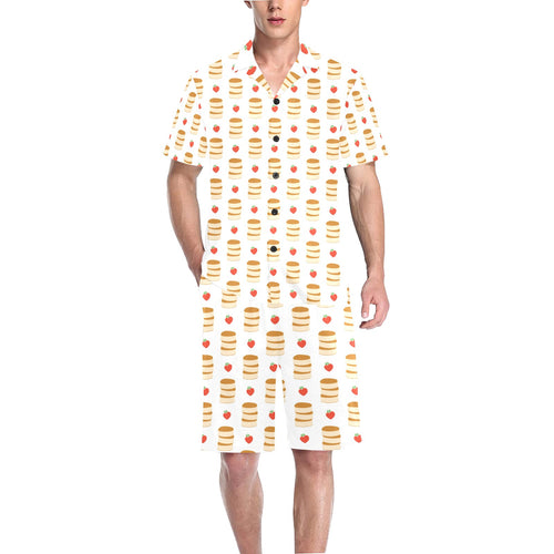 Pancake Pattern Print Design 02 Men's V-Neck Short Pajama Set