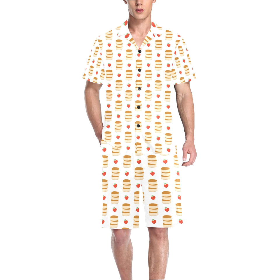 Pancake Pattern Print Design 02 Men's V-Neck Short Pajama Set