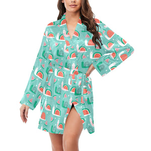 Snail Pattern Print Design 01 Women's Long Sleeve Belted Night Robe