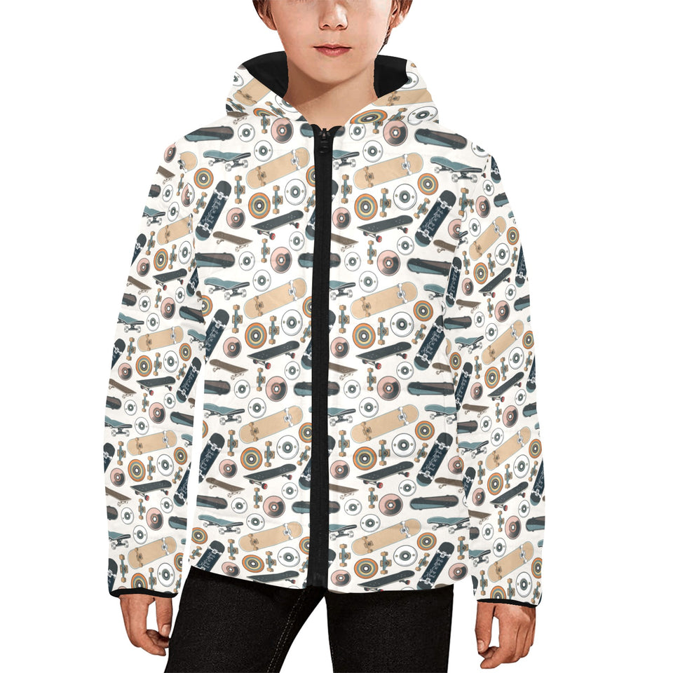 Skate Board Pattern Print Design 01 Kids' Boys' Girls' Padded Hooded Jacket