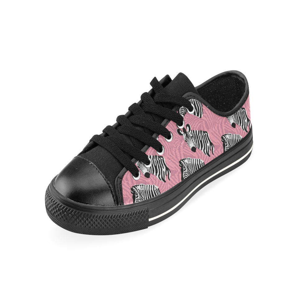 Zebra Head Pattern Men's Low Top Canvas Shoes Black