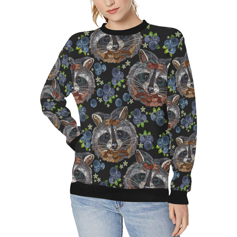 Raccoon Blueburry Pattern Women's Crew Neck Sweatshirt